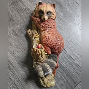Vintage Bossons England Chalkware Raccoon on Tree Wall Hanging Decor